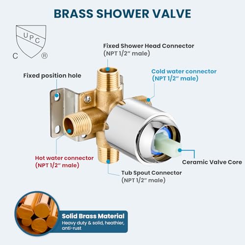 gotonovo Tub Shower Faucet Set with Valve 6 Mode Handheld Polished Chrome | Bathtub Faucet Set,6 Mode ABS Handheld Spray,6.3’’ Metal Tub Spout,Brass Valve Trim Kit,Shower Head and Handle Kit,Wall Mount - color: Chrome
