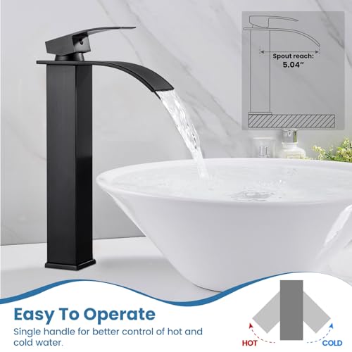 Airuida Vessel Sink Faucet, Oil Bronze Tall Waterfall Bathroom Faucet | Single Handle,Tall Bathroom Faucet 1 Hole,Vanity Faucet,without Drain,Bowl Bathroom Faucet - color: Oil Rubbed Bronze
