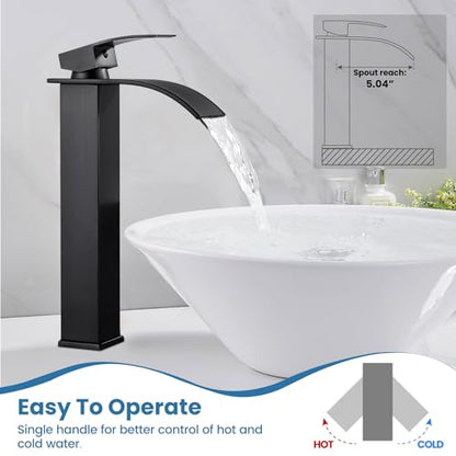 Airuida Vessel Sink Faucet, Oil Bronze Tall Waterfall Bathroom Faucet | Single Handle,Tall Bathroom Faucet 1 Hole,Vanity Faucet,without Drain,Bowl Bathroom Faucet - color: Oil Rubbed Bronze