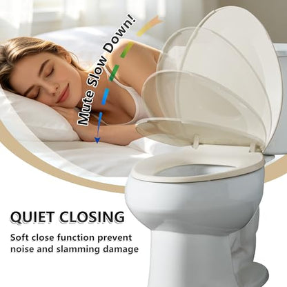 Angol Shiold Elongated Toilet Seat - Slow Close Hinges, Ergonomic Design with Grip-Tight Bumpers, Safe Easy-Clean PP Material (Almond, 18.5" Elongated) - color: Almond, size: Elongated 18.5‘’