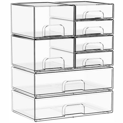 8 Pack Clear Stackable Storage Drawers,Acrylic Drawer Organizer for Medicine,Palettes,Hair Accessories and Makeup Organizer,Plastic Drawers for Cabinet,Office,Desk,Bathroom Storage Containers - style: 8 PACK
