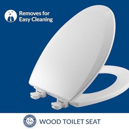 Bemis 1500EC 390 Lift-Off Wood Elongated Toilet Seat, Cotton White (Pack of 1) | Durable enameled wood resists chipping & scratching, fits all standard elongated toilets, Made in USA, 1500EC 390 - size: Elongated, style: Minimalist