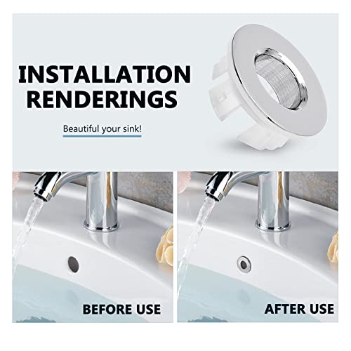 3 Pack Sink Overflow Ring, Chrome Brass Basin Drain Cover | Fits 22-25mm Overflow Hole, Tool-Free Flex Buckle Install, Anti-Aging Rust Proof, for Ceramic Bathroom Kitchen Sink - color: Chrome -- 3 Pack, style: Copper