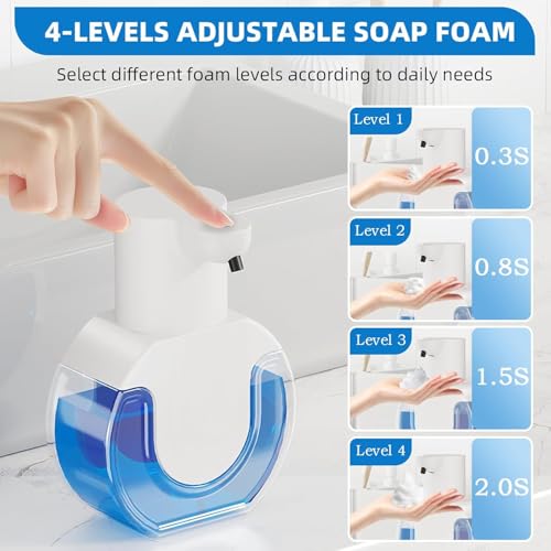 2Pack Automatic Soap Dispenser Touchless, Rechargeable Foaming Soap Dispenser,15oz/420ml Smart Hand Soap Dispensers,4-Level Adjustable,Wall Mount for Bathroom Kitchen Dish Soap(White, Foam) - color: 2 Pack-white 02, style: Foam