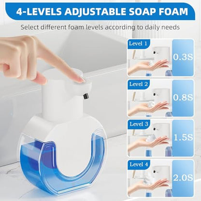 2Pack Automatic Soap Dispenser Touchless, Rechargeable Foaming Soap Dispenser,15oz/420ml Smart Hand Soap Dispensers,4-Level Adjustable,Wall Mount for Bathroom Kitchen Dish Soap(White, Foam) - color: 2 Pack-white 02, style: Foam