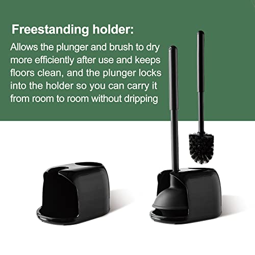 Eyliden Toilet Plunger and Brush Set, 2-in-1 Compact Holder, Black | Unclogs Toilets, Deep Cleans Bowls, Nylon Bristles, Rubber Cup, Durable Plastic Caddy, Space-Saver, Bathroom Cleaning Tools - color: Black