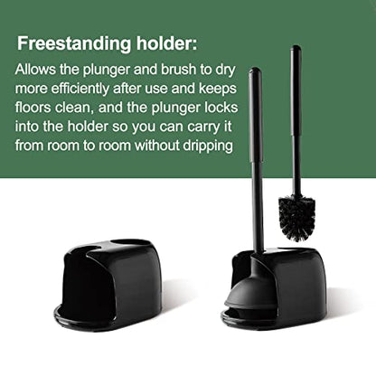 Eyliden Toilet Plunger and Brush Set, 2-in-1 Compact Holder, Black | Unclogs Toilets, Deep Cleans Bowls, Nylon Bristles, Rubber Cup, Durable Plastic Caddy, Space-Saver, Bathroom Cleaning Tools - color: Black