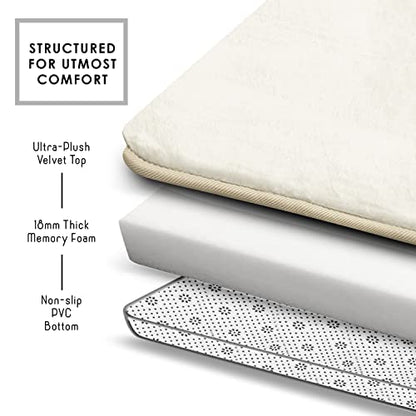 Clara Clark 3 Piece Bathroom Rugs Bath Mat Set, Velvet Memory Foam Bath Mats for Bathroom - Non-Slip, PVC Backing Bath Rugs, Washable - Dries Quickly, White - color: Off White