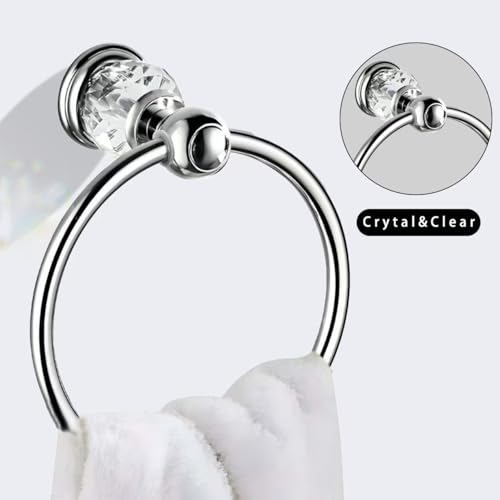 Crystal Chrome Towel Ring, Silver Bathroom Towel Holder Ring, Bathroom Towel Rack Hanger Home Hand Towel Ring Towel Holder for Bathroom Wall Mounted Bathroom Accessory - color: Silver
