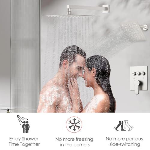 Shower System Dual Head，STARBATH 12+6" Rainfall Shower Head and Handheld Spray, Wall Mounted 3 Way Shower Faucet Set with Push Button Pressure Balance Valve and Trim Kit Brushed Nickel - color: Brushed Nickel, size: 6+12 inch-08
