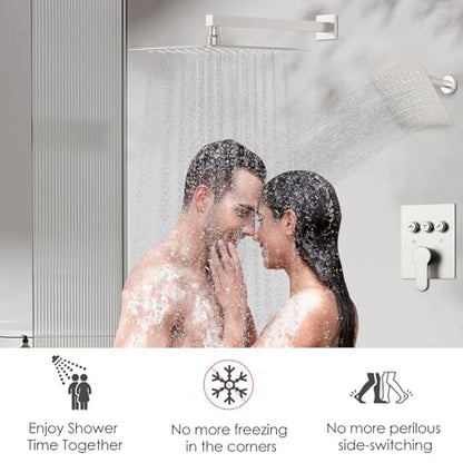 Shower System Dual Head，STARBATH 12+6" Rainfall Shower Head and Handheld Spray, Wall Mounted 3 Way Shower Faucet Set with Push Button Pressure Balance Valve and Trim Kit Brushed Nickel - color: Brushed Nickel, size: 6+12 inch-08