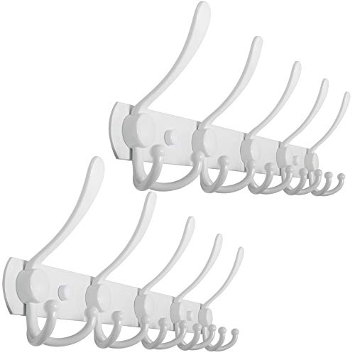 WEBI Coat Rack Wall Mount,Coat Hooks Wall Mount,Coat Hanger Wall,Wall Coat Rack,Hook Rack Rail,5 Triple Hooks for Hanging Coats,Jacket,Clothes,White,2 Packs - color: White, size: 2 Pack