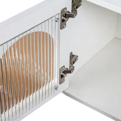 White Wall Mounted Cabinet, Glass Door Floating Bathroom Kitchen Organizer | Heavy-duty premium tempered glass panelling、Fixed internal shelves for wobble-free stability