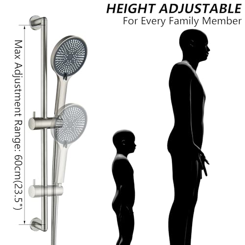 Adjustable Shower Slide Bar with Handheld Shower Head | Shower Head with Slide Bar Stainless Steel Wall Mounted Slider Bar, Brushed Nickel - style: Brushed Nickel