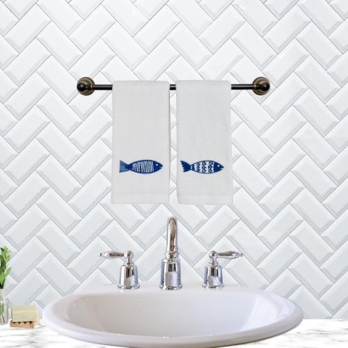 Serafina Home Summer Soft Absorbent Bathroom Coastal Guest Embroidered Fingertip Towels: Sealife Blue Fish Design, 2 Piece 12" x 18" Inches - color: Blue Fish