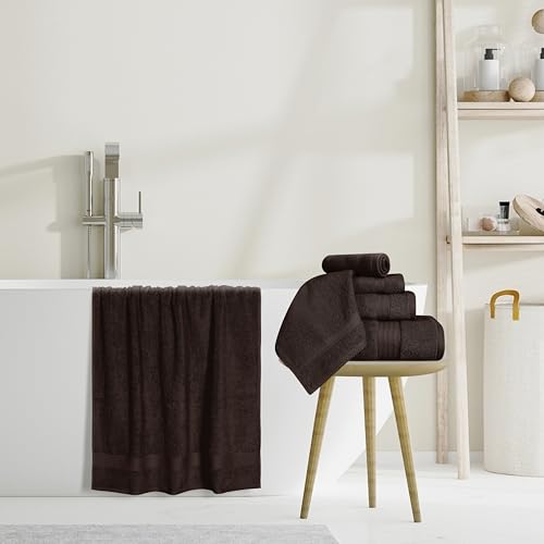 GLAMBURG Ultra Soft 8-Piece Towel Set - 100% Pure Ringspun Cotton, Contains 2 Oversized Bath Towels 27x54, 2 Hand Towels 16x28, 4 Wash Cloths 13x13 - Ideal for Everyday use - Chocolate Brown - color: Chocolate Brown, size: 8 Piece Towel Set