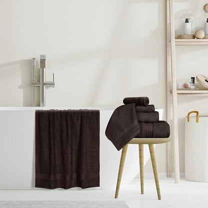 GLAMBURG Ultra Soft 8-Piece Towel Set - 100% Pure Ringspun Cotton, Contains 2 Oversized Bath Towels 27x54, 2 Hand Towels 16x28, 4 Wash Cloths 13x13 - Ideal for Everyday use - Chocolate Brown - color: Chocolate Brown, size: 8 Piece Towel Set