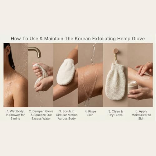 Korean Exfoliating Hemp Glove & Konjac Body Sponge Set. Deep Exfoliating Soft Body Scrubber Glove & Konjac Body Sponge, Dead Skin Remover for Keratosis Pilaris, 100% Vegan