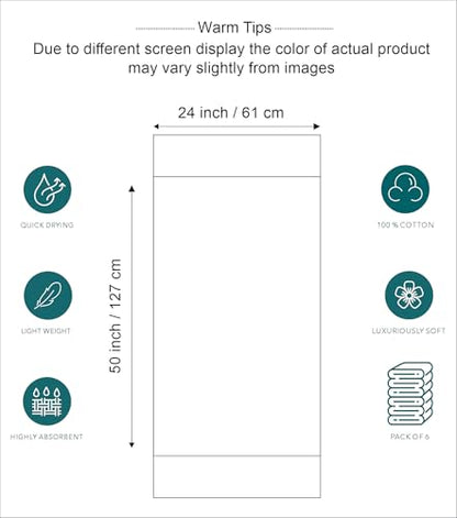 Pleasant Home Bath Towels Set of 6 (24” x 50”) 100% Cotton, Multicoloured | 515 GSM | Lightweight, Soft & Highly Absorbent Luxury Towels for Bathroom | for Gym, Pool & Spa - color: Multicoloured