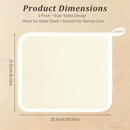 4PCS Exfoliating Bath Towels – Dual-Texture Face & Body Washcloths for Scrub, Massage & Skincare, Quick-Dry Shower Cloths for Men & Women