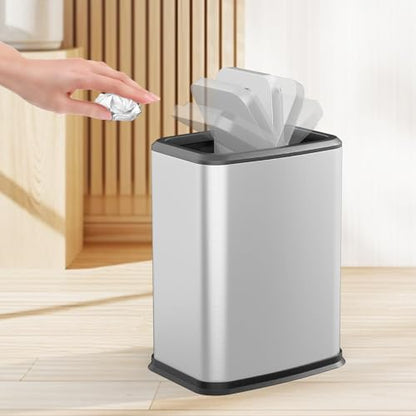 2.1 Gal Slim Bathroom Trash Can with Swing Lid, Rustproof Stainless Steel Small Garbage Can for Narrow Spaces & Toilet Side, Dog Proof Odor Control Waste Basket for Bedroom/Office, Silver - color: Silver