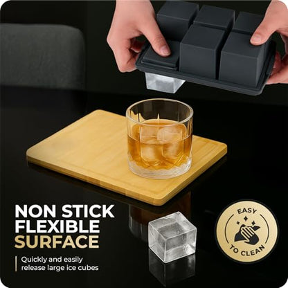 Large Ice Cube Trays for Whiskey, Silicone Ice Cube Tray, with Reinforced Steel Ring Top, Makes 12 perfect 2-in ice cubes, Square Ice Tray for Cocktails, Whiskey, Coffee. (2 Pack) - color: Gray