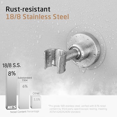 KES Shower Head Holder Wall Mount, 18/8 Stainless Steel Adjustable Handheld Shower Head Holder (21mm-23mm) No Drill Adhesive Metal Shower Head Holders Brushed Finish, C207DF-BS