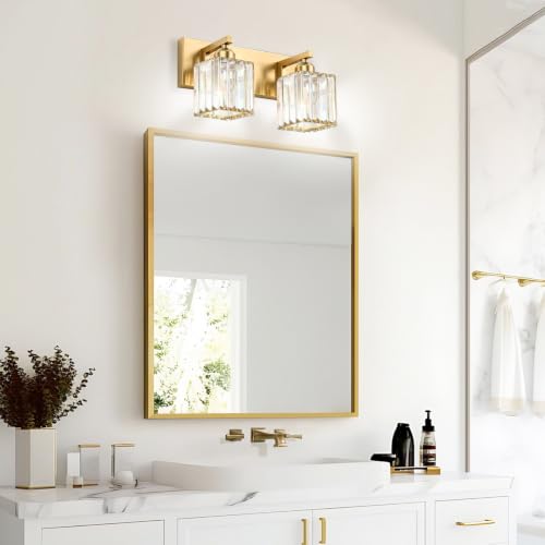 Gold Crystal Bathroom Vanity Light, 2-Light Modern Bathroom Lighting Fixtures Over Mirror,Chrome Wall Sconce Light Fixtures with Square Shade - color: Gold-Square Shade, size: 2-LIGHT