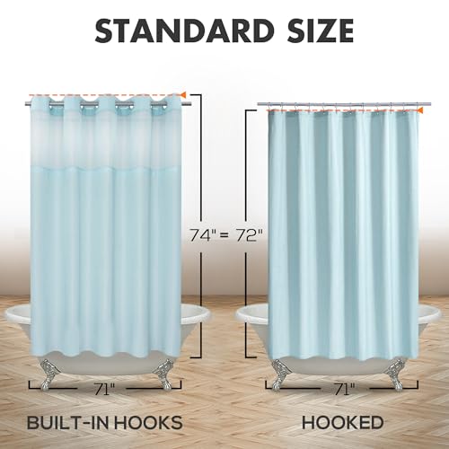 River Dream No Hook Shower Curtain with Snap-in Liner Set, Blue, 71x74 | Snap on/off Waterproof PEVA Liner, See Through Top Window, Slub Textured, Hotel Style Shower Curtain Set, Standard Size - color: Blue, size: 71"W x 74"L (Pack of 1)