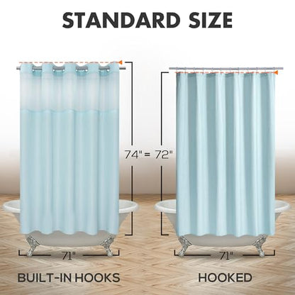 River Dream No Hook Shower Curtain with Snap-in Liner Set, Blue, 71x74 | Snap on/off Waterproof PEVA Liner, See Through Top Window, Slub Textured, Hotel Style Shower Curtain Set, Standard Size - color: Blue, size: 71"W x 74"L (Pack of 1)