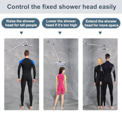 BRIGHT SHOWERS 15 Inch Extra Long Shower Head Extension Arm, Solid Brass Shower Arm Extender with Locking Screw for Rain and Handheld Showerhead, Height & Angle Adjustable, Chrome - color: Chrome, style: 15 Inch