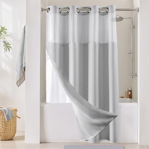 River Dream Cotton Blend Fabric Shower Curtain Set with Liner, Gray, 54x80 | Waffle Weave, No Hook Needed, with Snap in Replacement Liner, Top Sheer Window, Hotel Quality Fabric for Bathroom - color: Lake Wanaka, size: 54"W x 80"L (Pack of 1)