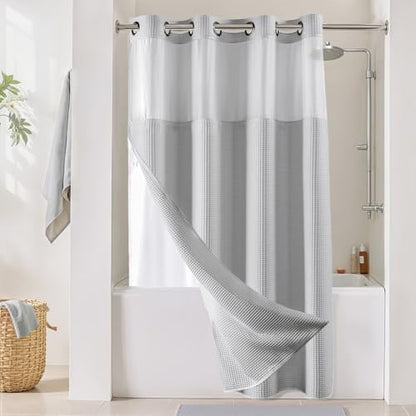 River Dream Cotton Blend Fabric Shower Curtain Set with Liner, Gray, 54x80 | Waffle Weave, No Hook Needed, with Snap in Replacement Liner, Top Sheer Window, Hotel Quality Fabric for Bathroom - color: Lake Wanaka, size: 54"W x 80"L (Pack of 1)