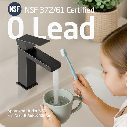KES Black Bathroom Faucet Single Hole Bathroom Sink Faucet Single Handle Lavatory Vanity Sink Stainless Steel cUPC Certified Matte Black, L3156ALFF12-BK - color: Black, style: NO Drain - Short Faucet