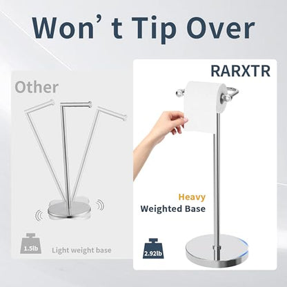 RARXTR Toilet Paper Holder Stand, Post Pivoting Design Free Standing Toilet Paper Holder, SUS304 Stainless Steel Toilet Paper Roll Holder, Heavy Stable Base (Chrome) - color: Chrome, size: Free Standing