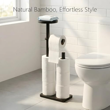 Toilet Paper Holders Free Standing, Holds up to 7 Rolls Toilet Paper Stand with Storage, Bathroom Toilet Paper Organizer with Top Shelf for Small Items, 1-Min Rotating-Lock Assembly, Black,L - color: Black
