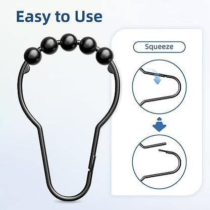 Titanker Shower Curtain Rings Hooks, Rust-Resistant Metal Shower Curtain Hooks for Bathroom Shower Rods Shower Hooks Shower Rings for Curtain - Set of 12, Matte Black - color: Matte Black