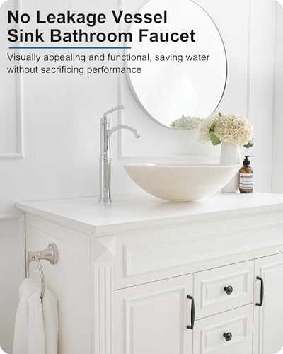 Tall Waterfall Bathroom Faucet Chrome, Single Handle Brass Vessel Faucet, Tall Faucet for Bathroom Sink, Bathroom Vanity Faucets 1 Hole with Pop up Drain Water Lines - color: Chrome
