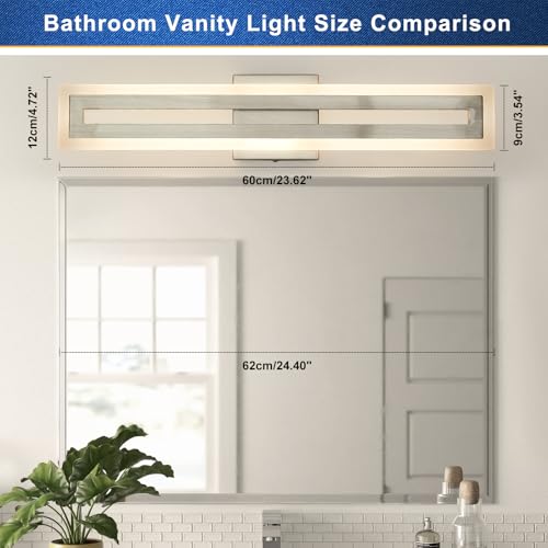 WILON Modern Bathroom Vanity Light 24 Inch, Brushed Nickel LED Vanity Light, 15W 3CCT Dimmable Bathroom Light Fixtures Over Mirror, Rotatable Wall Lamp, Long Wall Sconce Light for Bar Bedroom Kitchen