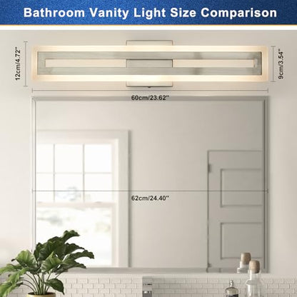 WILON Modern Bathroom Vanity Light 24 Inch, Brushed Nickel LED Vanity Light, 15W 3CCT Dimmable Bathroom Light Fixtures Over Mirror, Rotatable Wall Lamp, Long Wall Sconce Light for Bar Bedroom Kitchen
