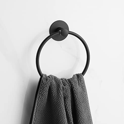 Adhesive Towel Ring Self Adhesive Hand Towel Ring Stainless Steel Rustproof Bathroom Towel Holder Wall Mount SUS 304 Stainless Steel Matte Black,Bathroom Hand Towel Holder