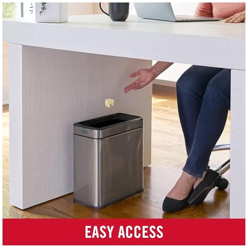 Rubbermaid 2.6-Gallon Charcoal Stainless Steel Wastebasket, Slim Space-Saving Design, Ideal for Home/Office/Bathroom - style: Open Top