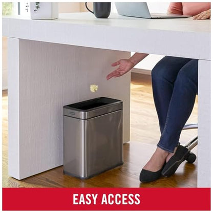Rubbermaid 2.6-Gallon Charcoal Stainless Steel Wastebasket, Slim Space-Saving Design, Ideal for Home/Office/Bathroom - style: Open Top