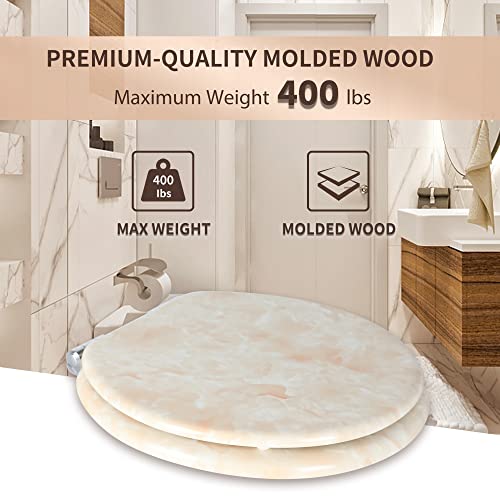 Angel Shield Marble Toilet Seat Durable Molded Wood with Quiet Close, Easy Clean, Quick-Release Hinges (Round, Beige Marble) - color: Beige-Round, size: Round-16.5“
