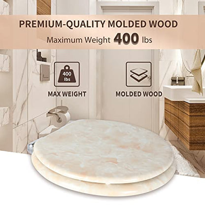 Angel Shield Marble Toilet Seat Durable Molded Wood with Quiet Close, Easy Clean, Quick-Release Hinges (Round, Beige Marble) - color: Beige-Round, size: Round-16.5“