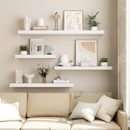 Dreamland White Floating Shelves 36 Inch Long,8 Inch Deep Floating Shelves,36" W x 8" D Wall Shelves for Bedroom,Living Room,Kitchen,Bathroom,Set of 2 - color: White, size: 36 Inch