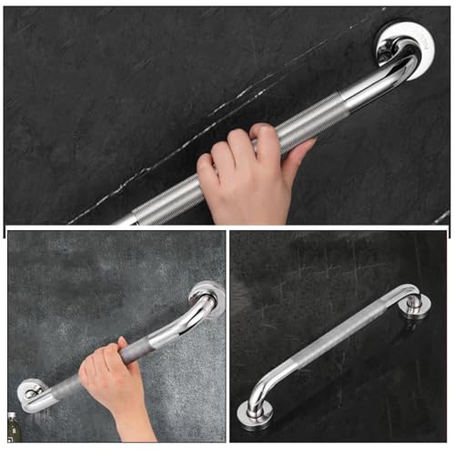 Toyvian Stainless Steel Handrail Non-Slip Grab Bar 50cm Textured Bathroom Safety Rail for Shower and Toilet Senior Disabled Support