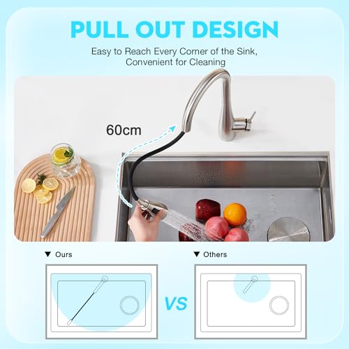 CREA Kitchen Faucet, Pull Down Kitchen Faucets with Sprayer 3 Modes, Uitility Laundry Faucets Single Hole Bar Sink Faucet 360° Swivel High Arc Commercial RV Faucet Stainless Steel - color: Brushed, style: elliptical