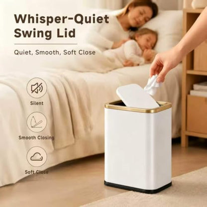 2.1 Gal Slim Bathroom Trash Can with Swing Lid, Rustproof Stainless Steel Small Garbage Can for Narrow Spaces & Toilet Side, Dog Proof Odor Control Waste Basket for Bedroom/Office, White - color: White