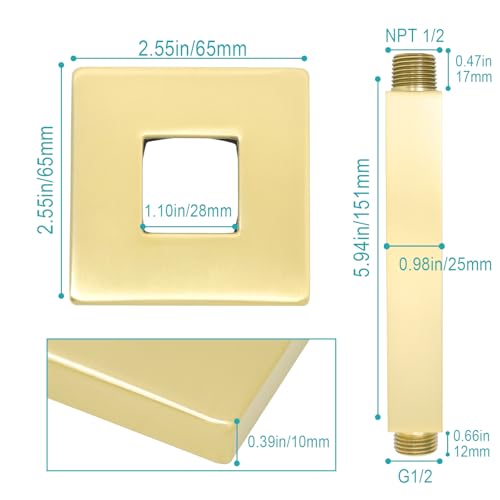 Enga Brass 6-Inch Straight Shower Arm with Flange, Brushed Gold - color: Brushed Gold, style: 6 Inch